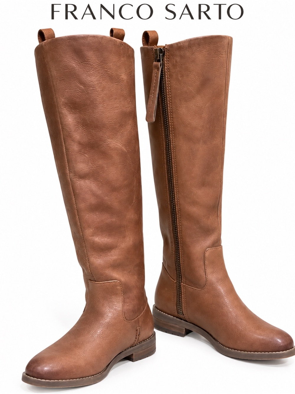 NWOT Franco Sarto Women’s 7 Caramel Brown Genuine Leather Knee High Riding Boots